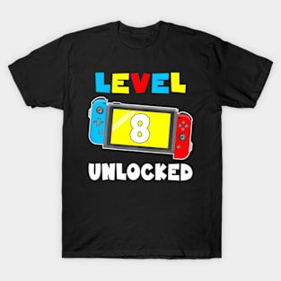 Level 8 Unlocked Gamer 8th Birthday T-Shirt